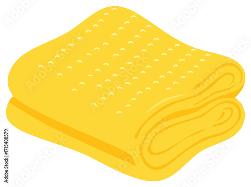 Isometric vector illustration of a soft folded yellow blanket with a dot texture for comfort