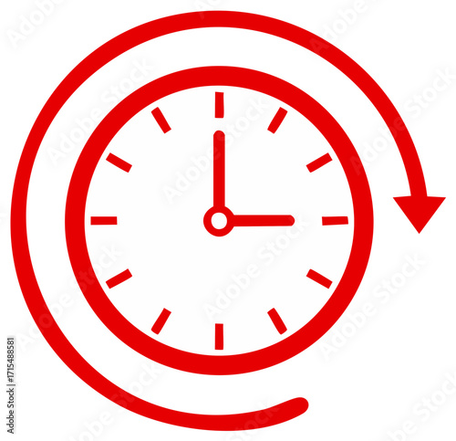 Red Clock Icon with Circular Arrow representing Time Passing or Time Limited
