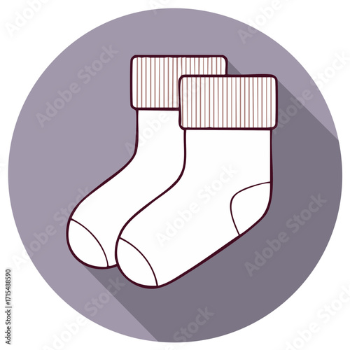Stylized Icon of Two White Socks with Ribbed Cuffs and Shadow
