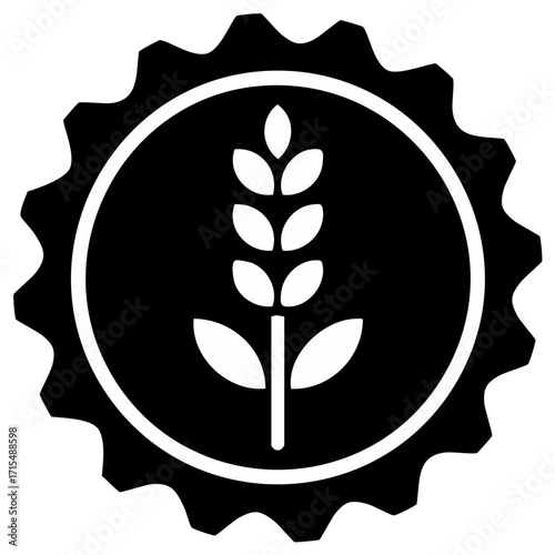 Grain Spike Silhouette in Cogwheel Frame Craft Brewery or Agriculture Concept