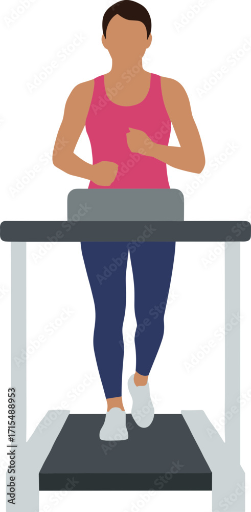 Naklejka premium Flat Illustration Female Runner on Treadmill Gym Equipment Fitness Activity