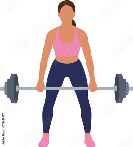 Simple Flat Illustration of Woman Lifting Barbell Doing Deadlift Exercise