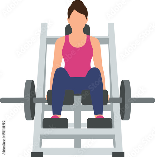 Flat Woman Using Leg Press Machine at Gym Illustration