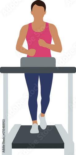 Flat Illustration Female Runner on Treadmill Gym Equipment Fitness Activity