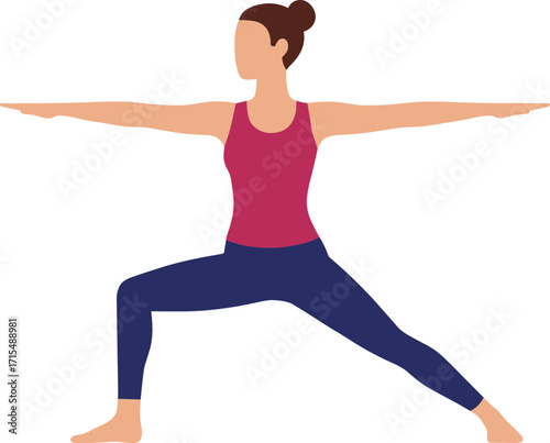 Flat Illustration Woman Performing Warrior Two Pose Yoga Exercise