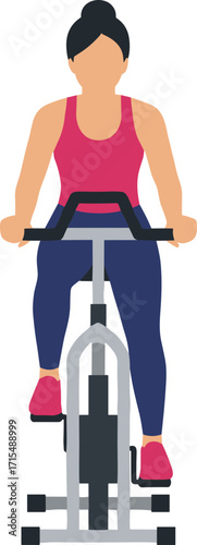 Minimalist Flat Style Woman on Exercise Bike Fitness Illustration