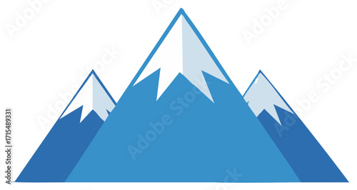 Stylized Blue Mountain Peaks with Snow Caps Vector Graphic