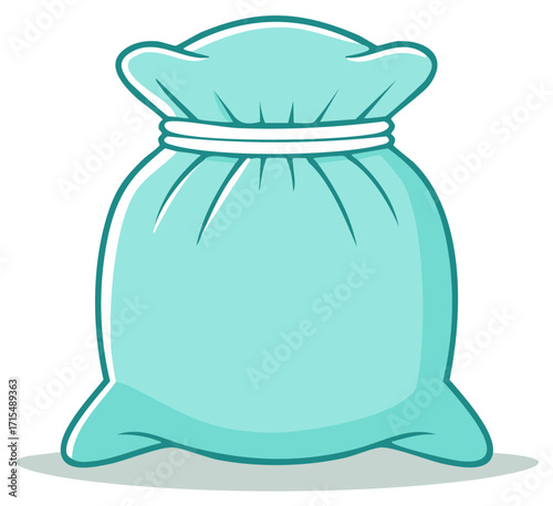 Simple vector illustration of a full light blue sack tied shut with a rope