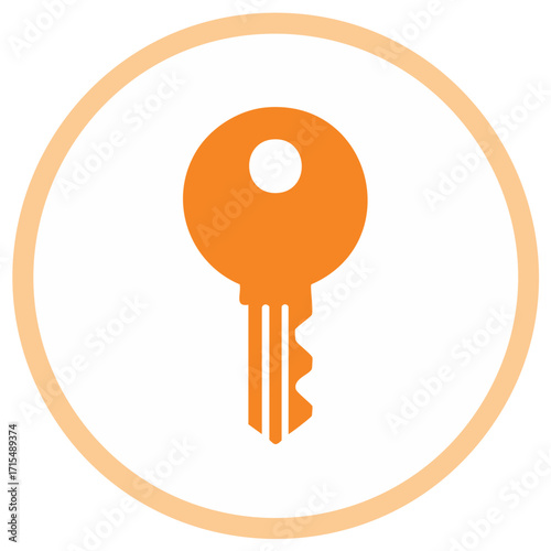 Orange key in circle, security icon, business concept, flat design
