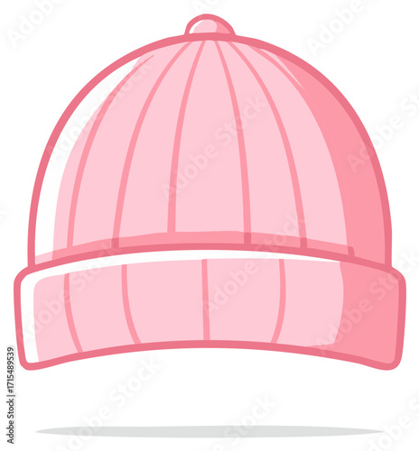 Cartoon Pink Beanie Hat: Illustration of Winter Headwear Accessory