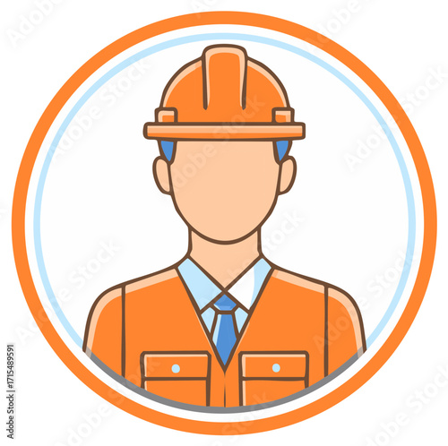 Worker Wearing Hard Hat and Safety Vest with Tie Inside Circle Frame