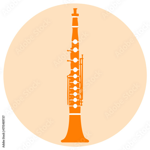 Vector illustration of an orange clarinet woodwind instrument in a minimalist icon style