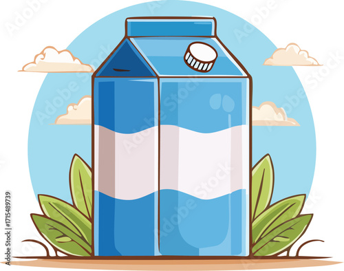 A simple, blue carton of milk or juice. An isolated vector illustration for concepts of breakfast, dairy, and food packaging. Generative AI