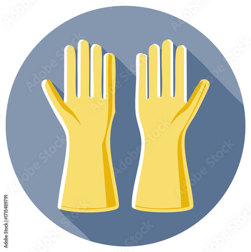 Yellow Rubber Cleaning Gloves Flat Design Icon with Long Shadow
