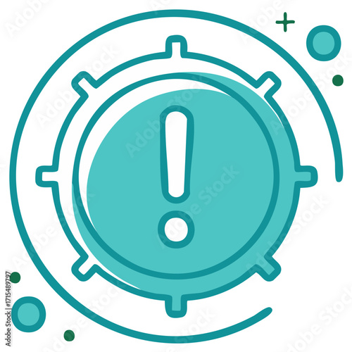 Circular warning alert icon with exclamation mark and gear outline