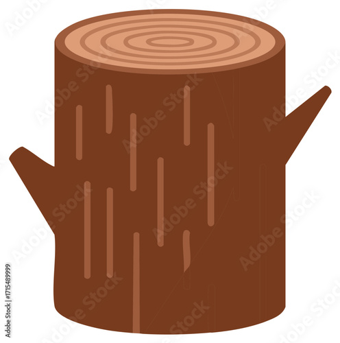 Isolated illustration of a cut tree log showing its bark and concentric rings