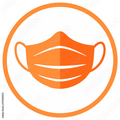 Face Mask Icon Prevention and Health Protection in Bright Orange Circle