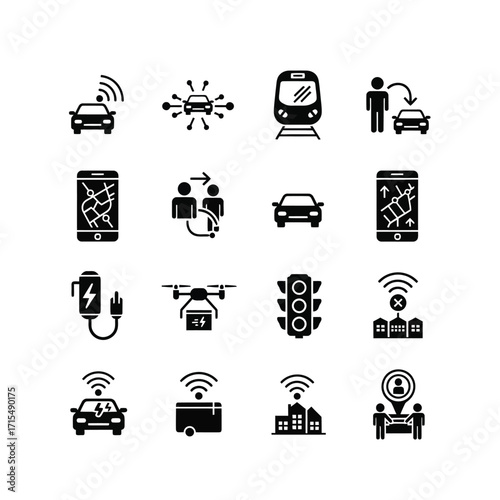 Smart Transportation Icons A Collection of Modern Mobility Symbols