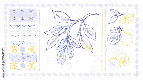 Delicate lemon branch with vibrant slice accents and charming decorative borders offers fresh appeal