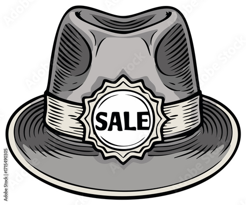 Fedora Hat Sale Sign, Illustration of Clothing Retail and Promotion