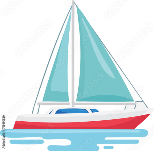 A simple sailboat with a blue and white sail. A clean, modern vector icon for concepts of sailing, sea travel, and summer holidays. Generative AI