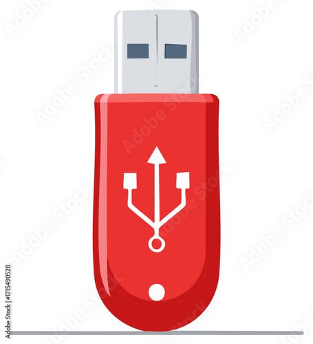 Red USB Flash Drive Icon Illustration Memory Storage Portability Data Transfer Isolated
