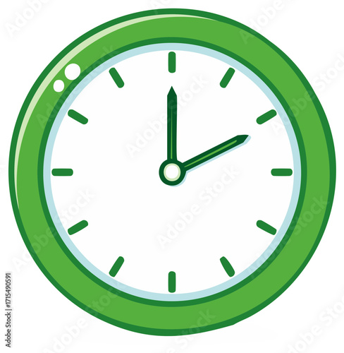 Green clock face with hands showing time simple cartoon illustration vector icon