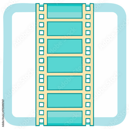 Illustration of turquoise film strip with frame, concept of entertainment and capturing memories