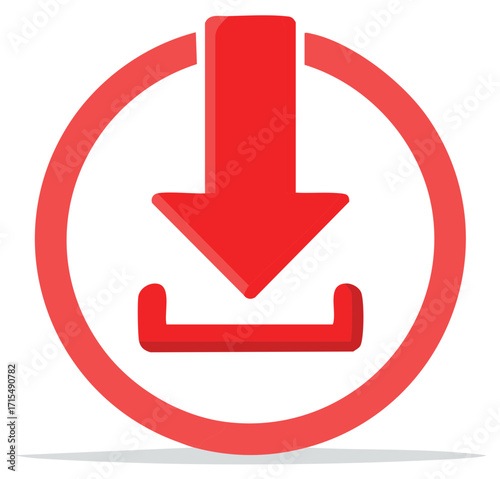Red Download Icon with Arrow and Circle Symbol for Data or Software Download