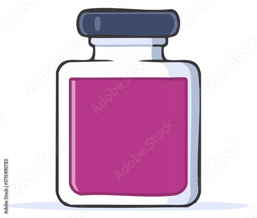 Pink liquid vaccine in a glass bottle for medical treatment in a cartoon illustration
