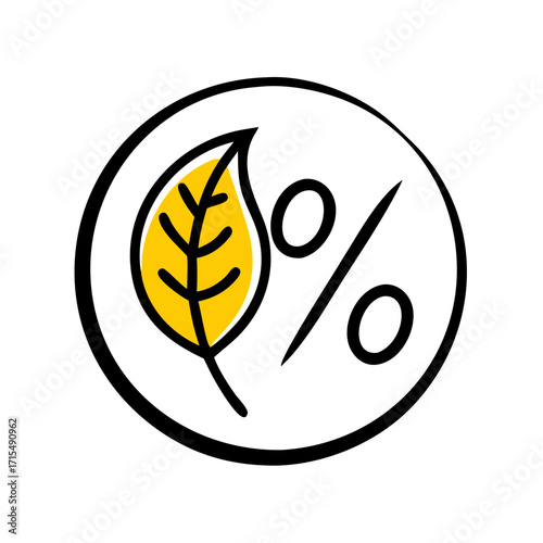 Yellow leaf with percentage symbol in circular outline design  