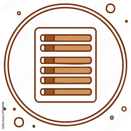 Abstract digital list or progress bars within a circular frame representing data or tasks
