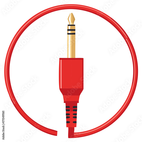 Red audio jack connector and wire forming a circular frame vector icon