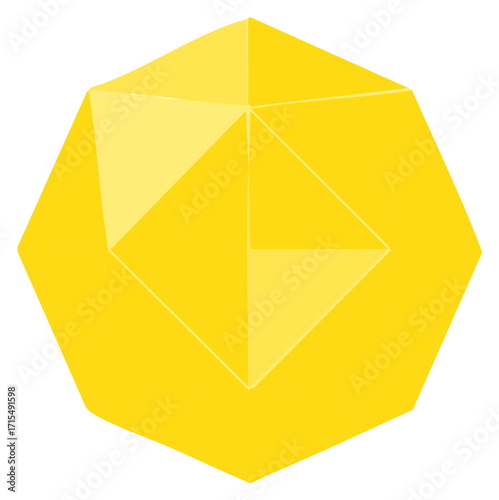 Yellow faceted crystal geometric shape abstract low poly 3D rendering
