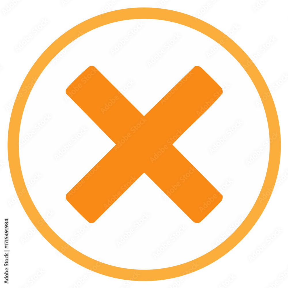 Fototapeta premium Orange X Cross Mark Icon in a Circle for No Cancel Close or Delete Symbol