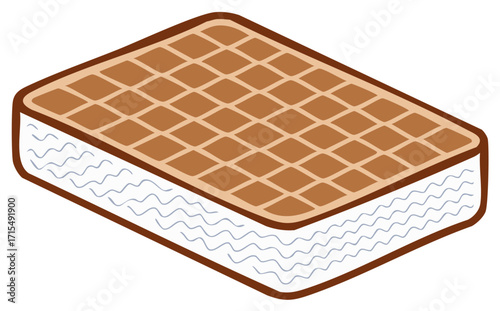 Isometric illustration of a delicious classic ice cream sandwich with waffle cookies