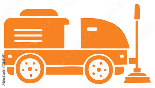 Orange street cleaning vehicle illustration, cartoon style