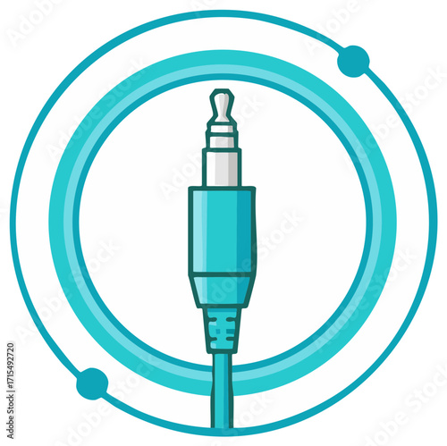 Turquoise Audio Plug Connector Encapsulated in a Circular Atomic Orbit Style Design for Technology
