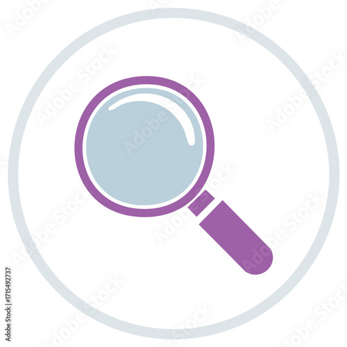 Magnifying Glass Icon in a Circle, Discovery and Search Symbol, Purple Illustration