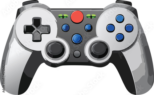 A silver and black video game controller. A vector icon for concepts of gaming, esports, and digital entertainment. Generative AI