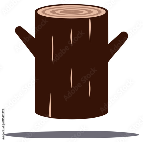 Isolated vector of a tree stump with exposed roots and ring patterns. Flat illustration of wood log, and forest flora