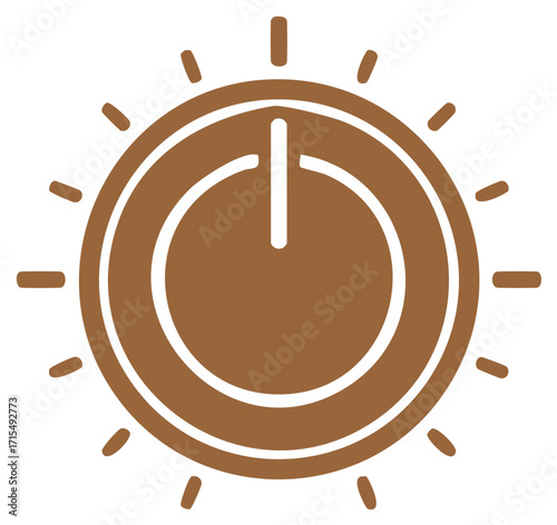 Power Button Sun Icon Illustration Energy Symbol Solar Power Concept Start Switch Activation Technology Graphic Design Brown