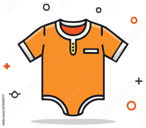 Stylish Orange Baby Bodysuit with Short Sleeves and Pocket Design for Newborn Clothes