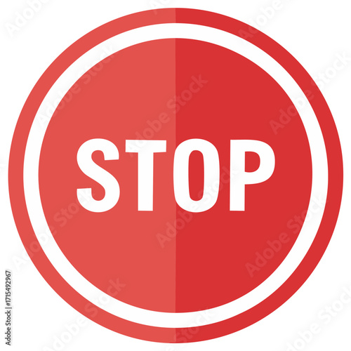 Round Red Stop Sign Symbol Illustration with White Text for Traffic Warning