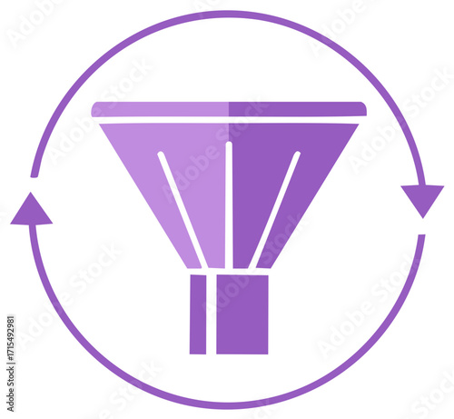 Purple funnel icon with circular arrow representing process and refinement