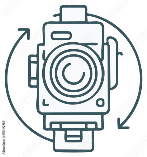 Rotating camera graphic illustration with arrows, photography concept.
