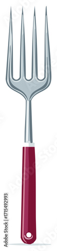 Cartoon Meat Fork with Maroon Handle Kitchen Utensil Equipment Cutlery