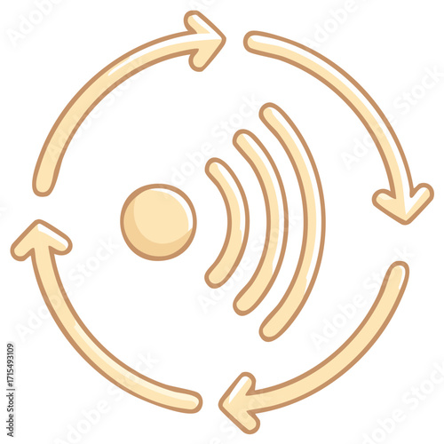 Circular arrows around a wireless signal symbol representing connection and communication flow