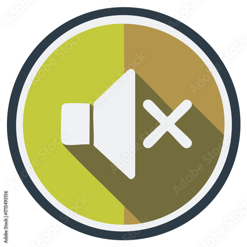Muted speaker icon with shadow effect, inside a circle.