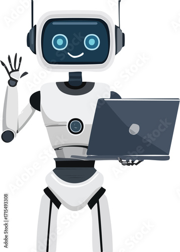 Friendly robot holding a laptop illustration